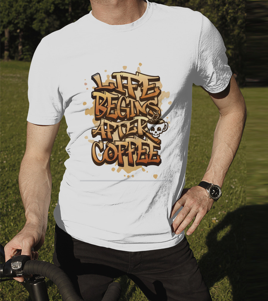 Life Begins After Coffee Graffiti Skull T-Shirt