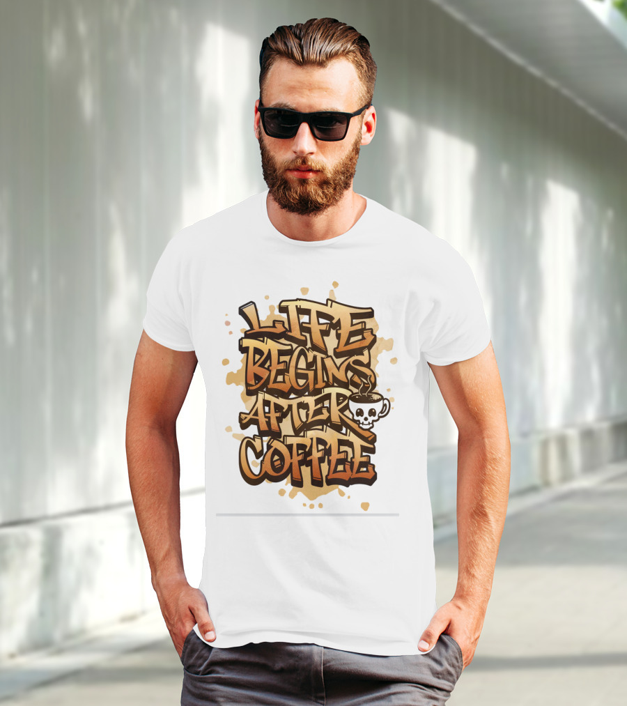 Life Begins After Coffee Graffiti Skull T-Shirt