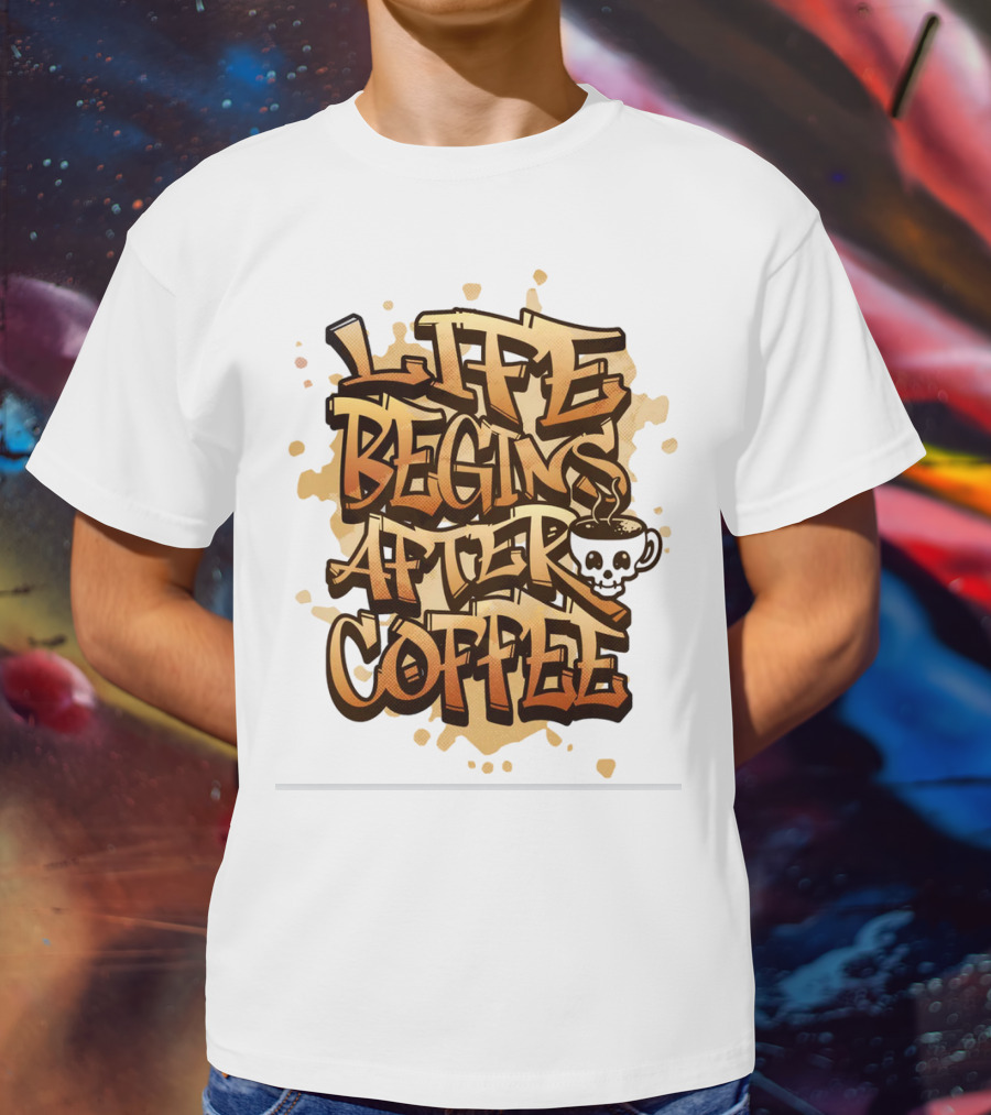 Life Begins After Coffee Graffiti Skull T-Shirt