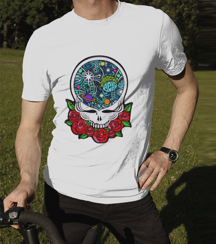 Grateful Dead Skull With Cosmic Rose Design By Danny Steinman T-Shirt