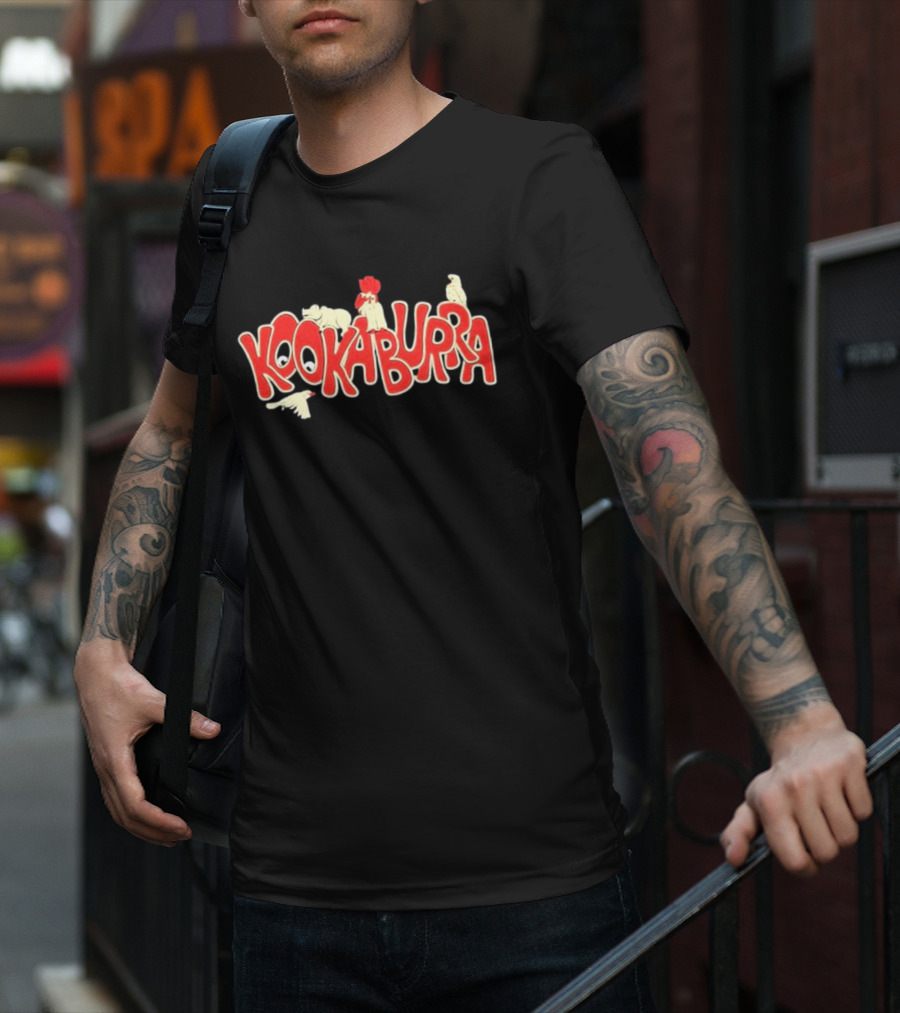 Kookaburra Band Logo With Animals In Red And White T-Shirt