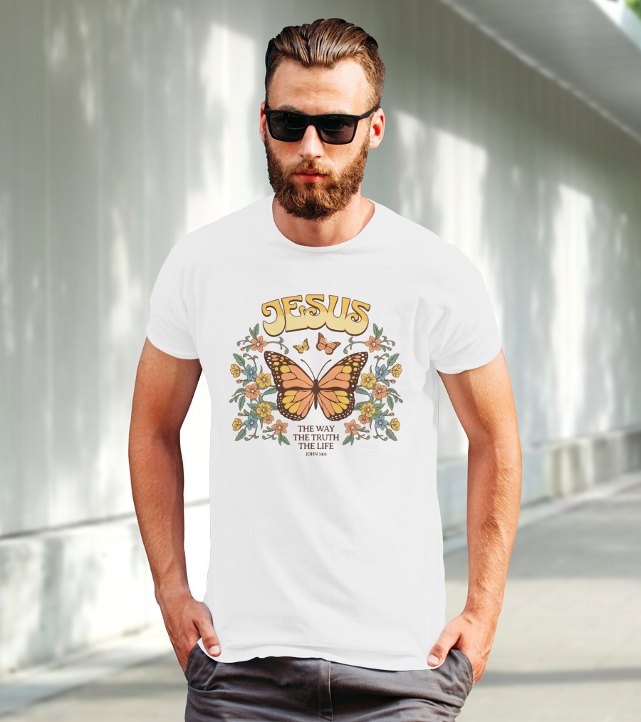 JESUS The Way The Truth The Life John 14:6 Butterfly Floral T-Shirt
