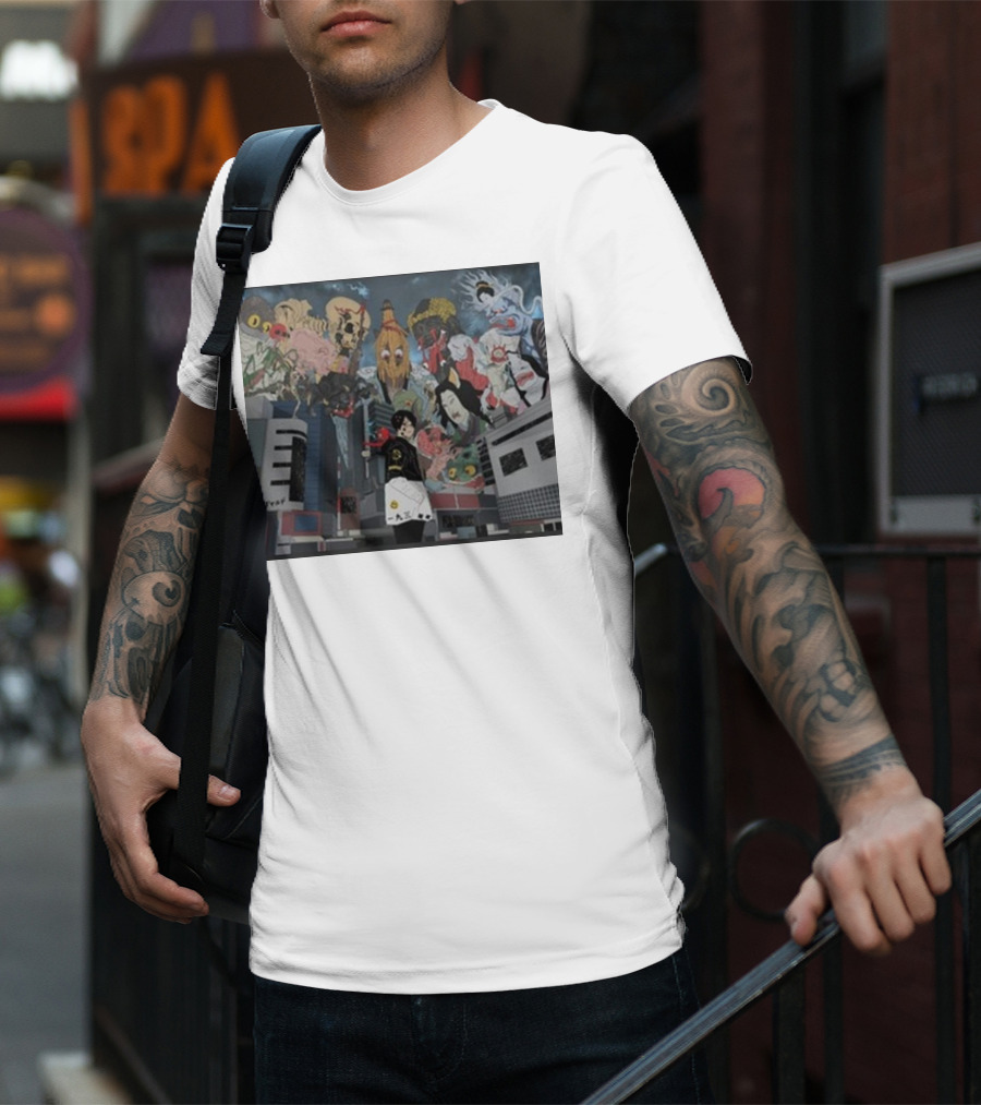 Kemuri Ikumi X Nass Anime Yokai-Inspired Urban Chaos Scene T-Shirt