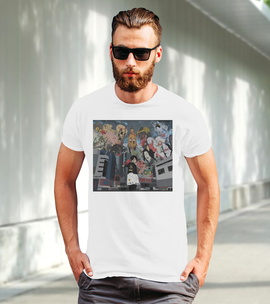 Kemuri Ikumi X Nass Anime Yokai-Inspired Urban Chaos Scene T-Shirt