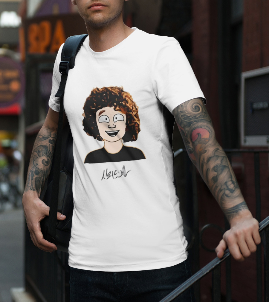 Nelson Neumann Cartoon Signature Smiling Curly-Haired Character T-Shirt