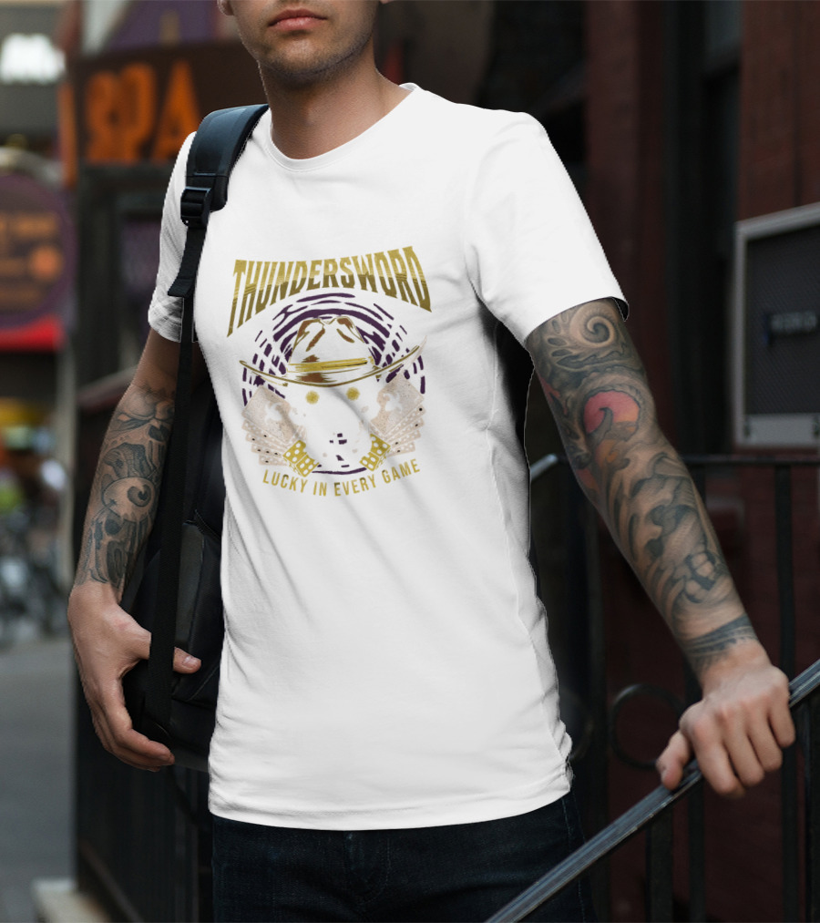 THUNDERSWORD LUCKY IN EVERY GAME VINTAGE SKULL AND CROSSBONES T-Shirt