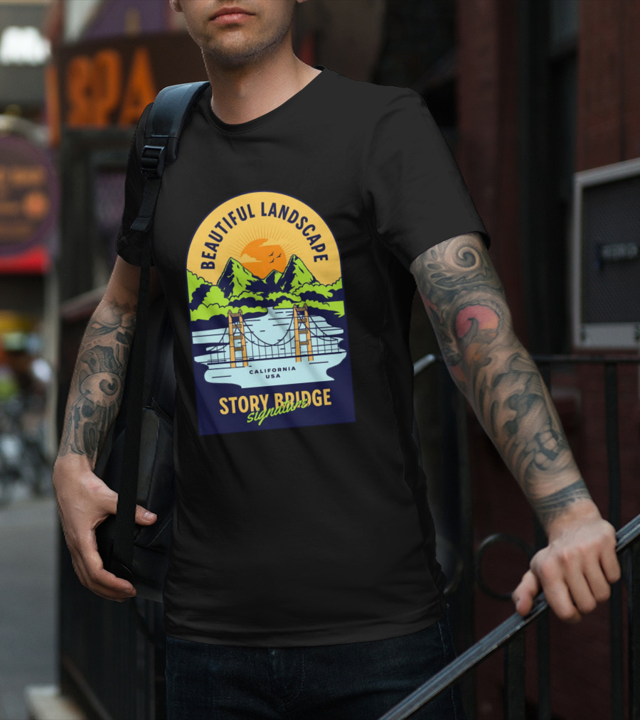 Beautiful Landscape Story Bridge California USA Signature T-Shirt