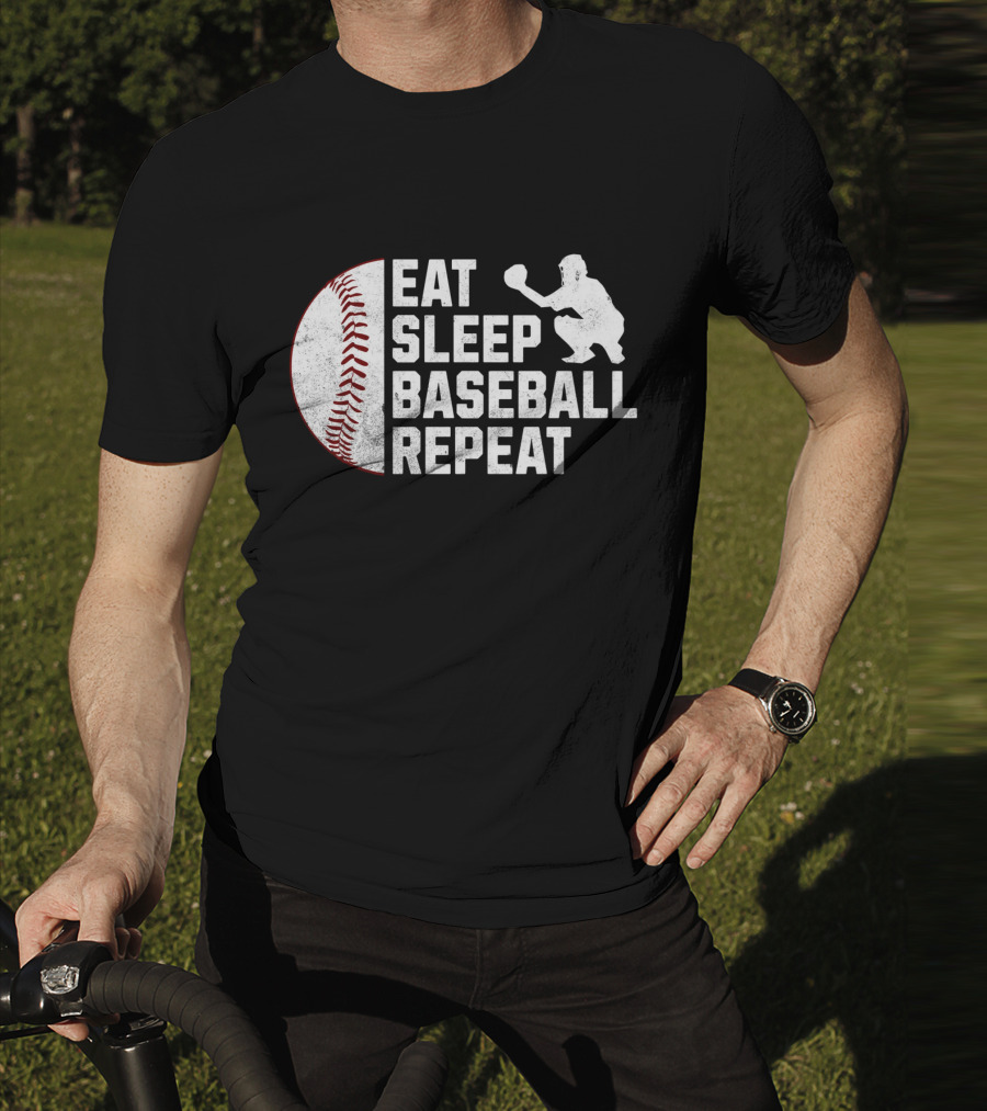 Eat Sleep Baseball Repeat Silhouette Catcher T-Shirt