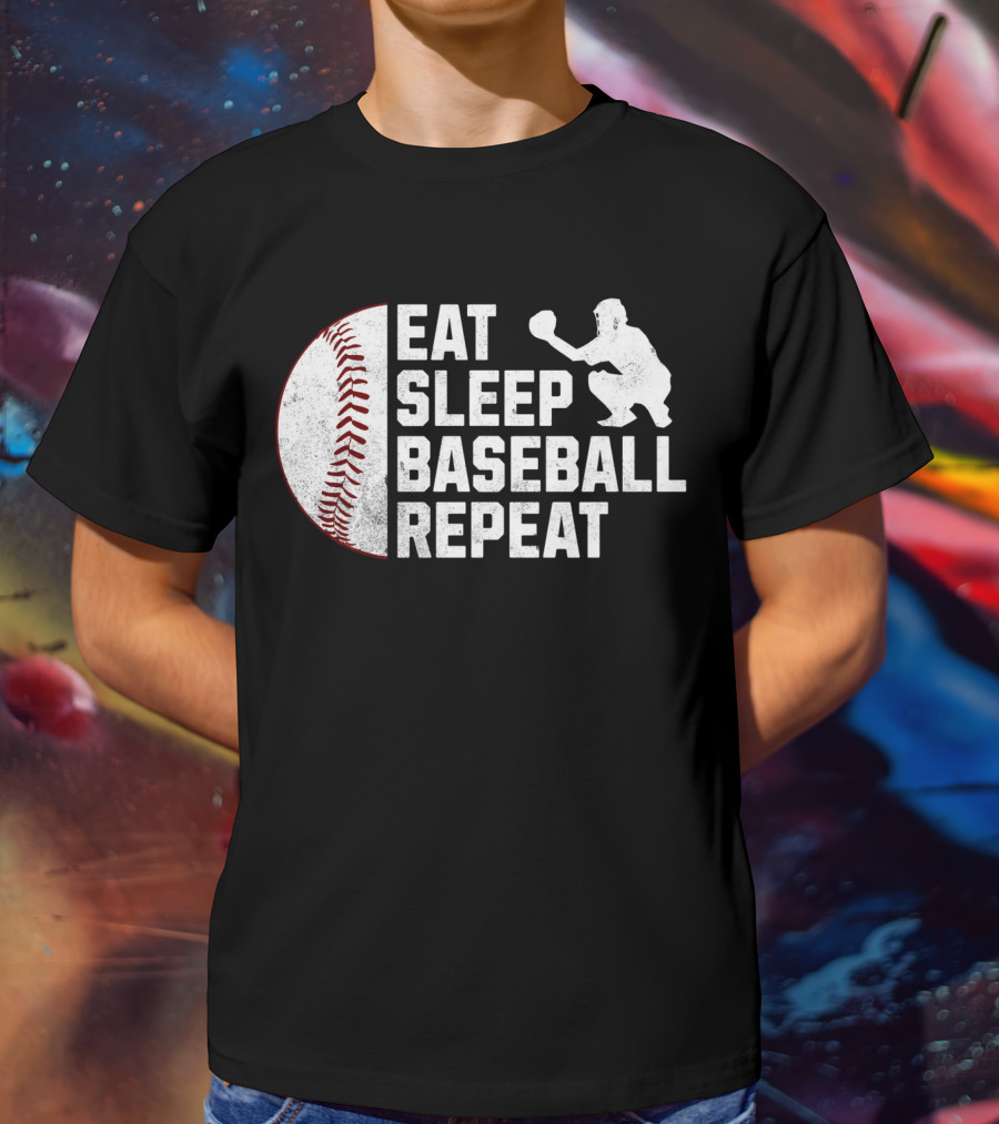 Eat Sleep Baseball Repeat Silhouette Catcher T-Shirt