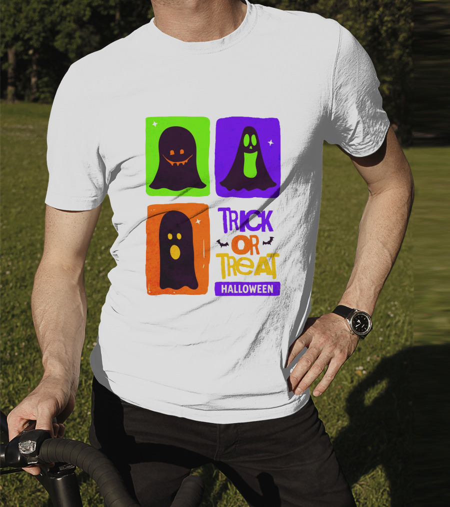 Halloween Trick Or Treat Ghosts In Colorful Boxes T-Shirt