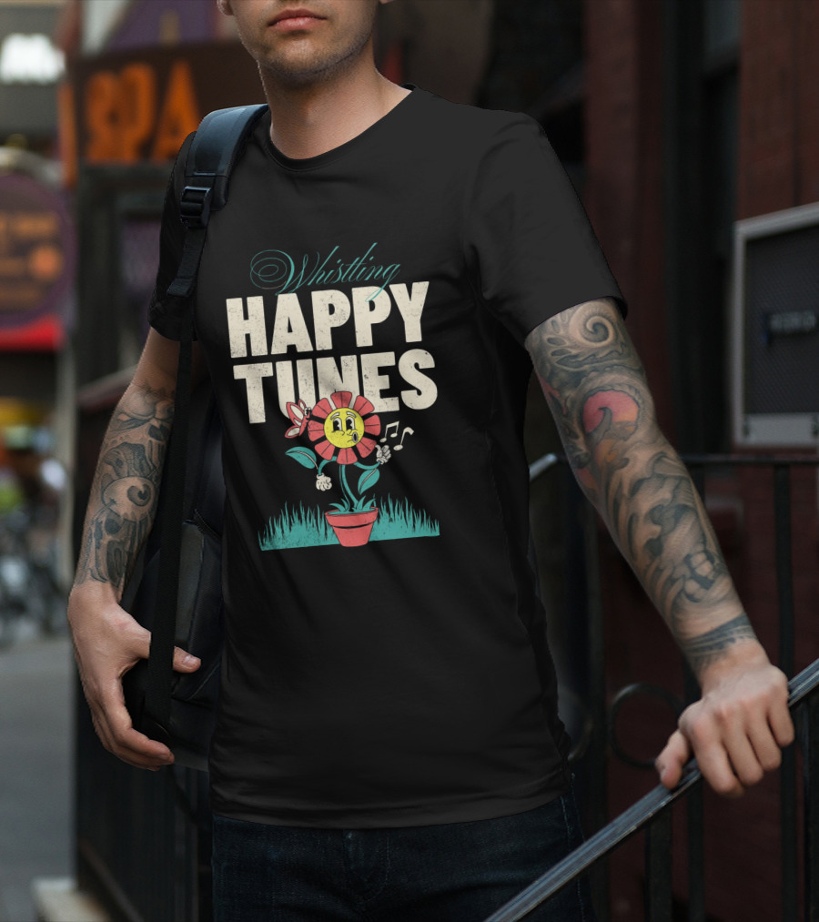 Whistling Happy Tunes Flower With Music Notes T-Shirt