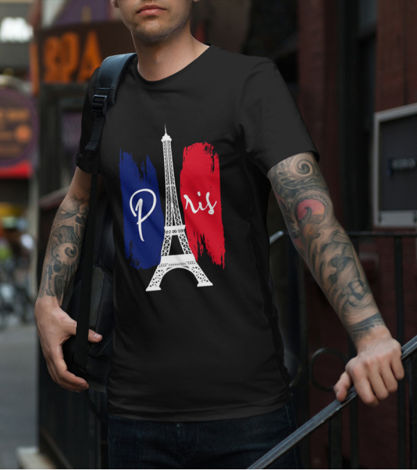 Paris Eiffel Tower Blue Red Brush Strokes T-Shirt