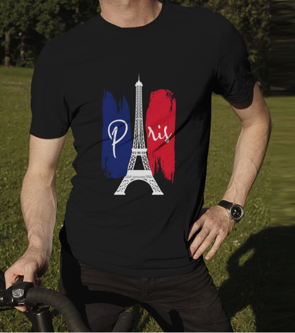 Paris Eiffel Tower Blue Red Brush Strokes T-Shirt