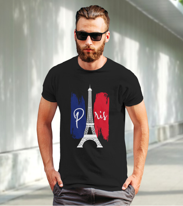 Paris Eiffel Tower Blue Red Brush Strokes T-Shirt