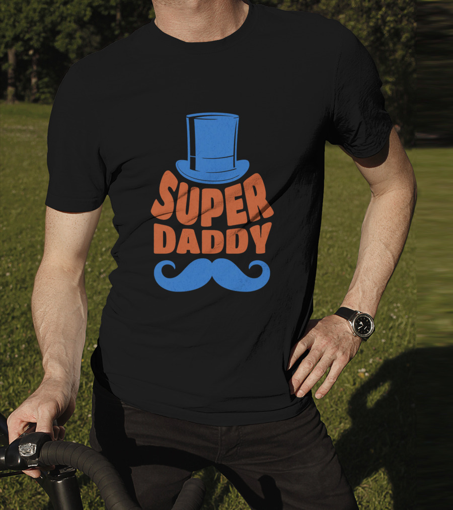 Super Daddy Mustache Top Hat Blue T-Shirt