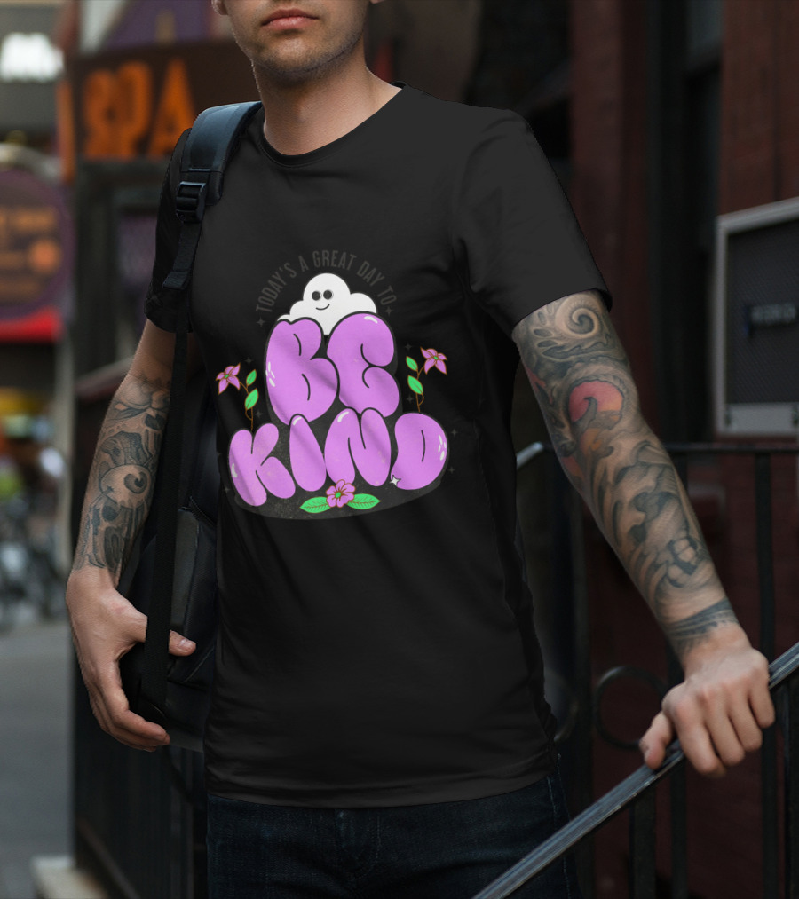 Be Kind Cute Ghost And Flowers T-Shirt