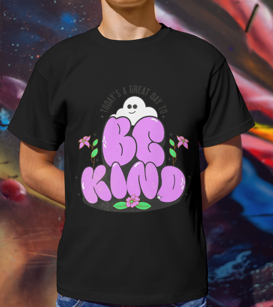 Be Kind Cute Ghost And Flowers T-Shirt