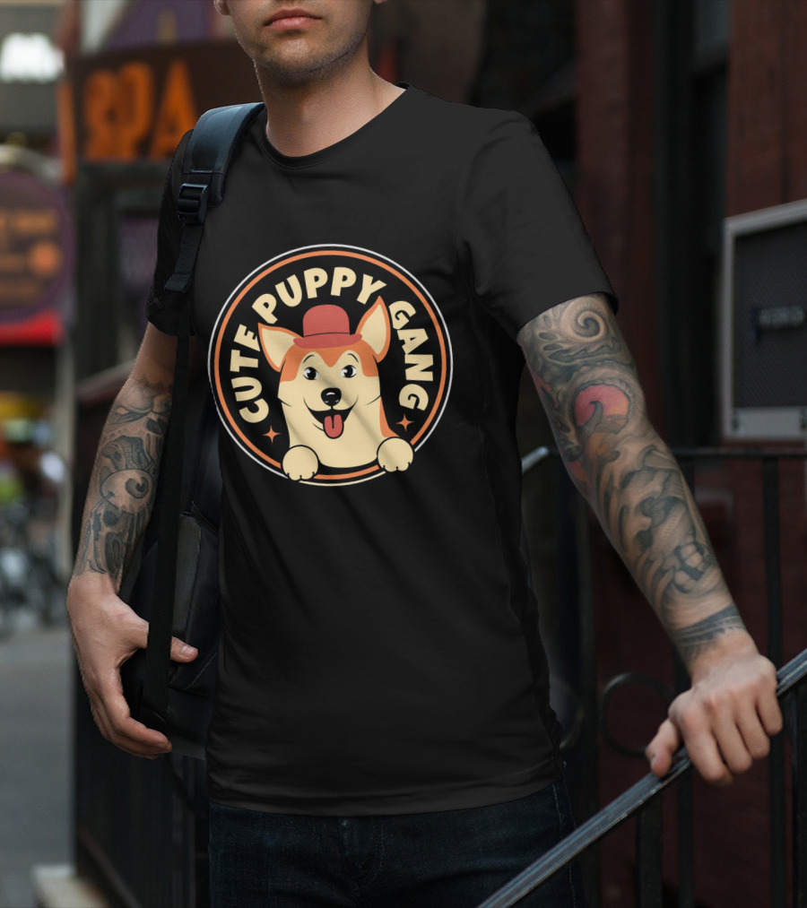 Cute Puppy Gang Corgi With Red Hat And Cheerful Expression T-Shirt