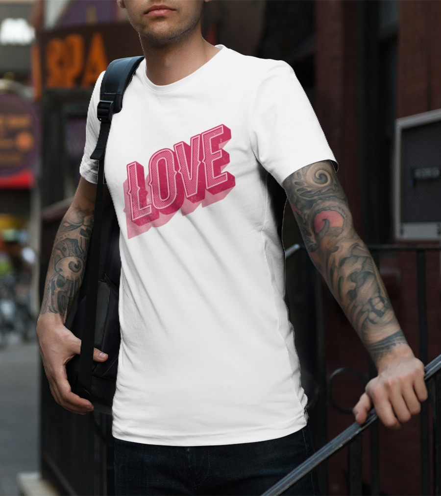 Love Lettering Typography Valentine's Day Pink 3D Effect T-Shirt