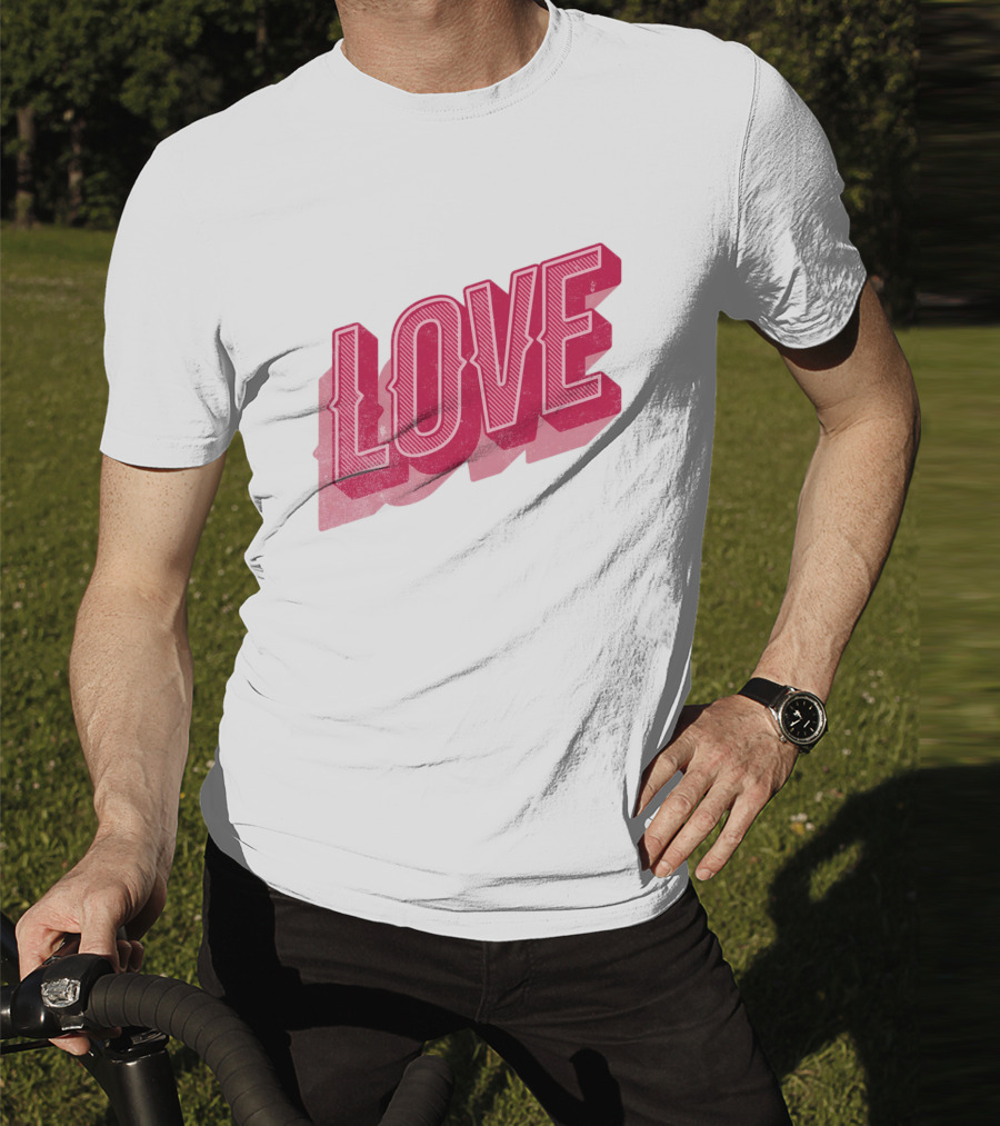 Love Lettering Typography Valentine's Day Pink 3D Effect T-Shirt