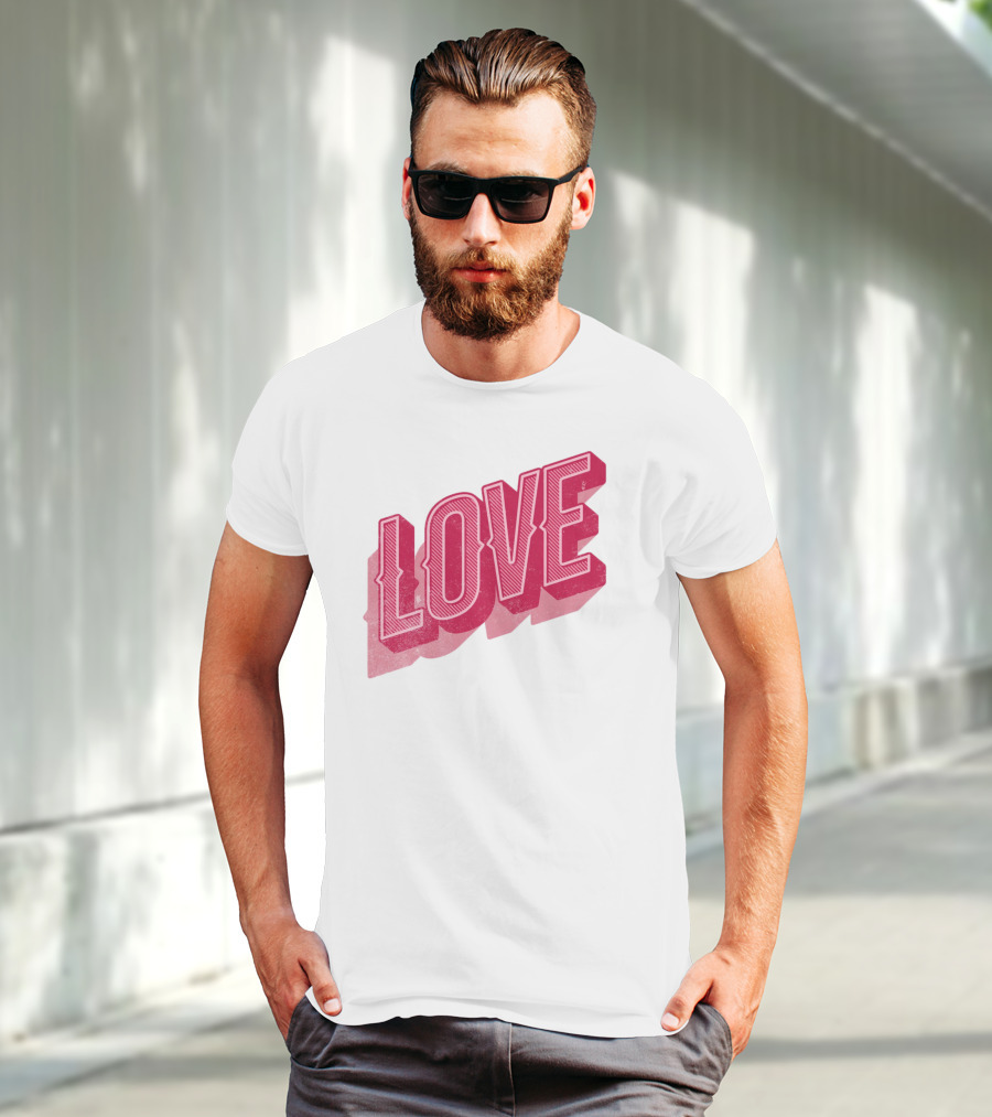 Love Lettering Typography Valentine's Day Pink 3D Effect T-Shirt