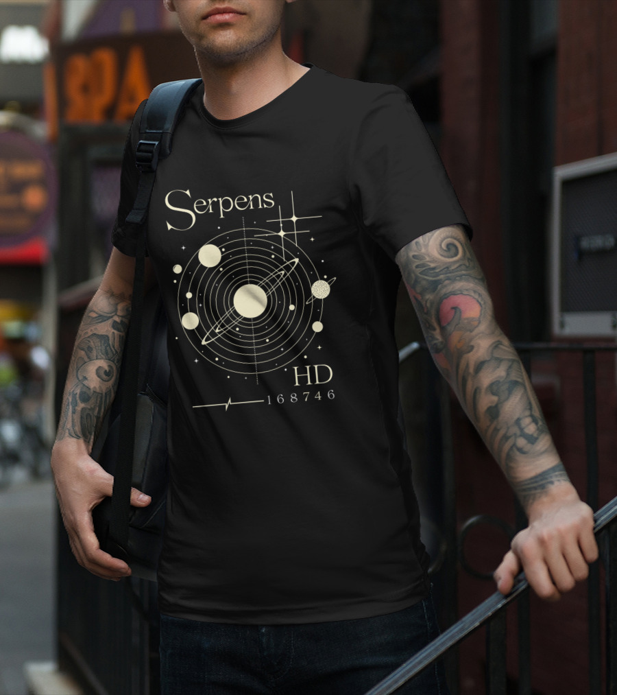 Serpens HD 168746 Celestial Diagram With Planetary System Rings And Stars T-Shirt