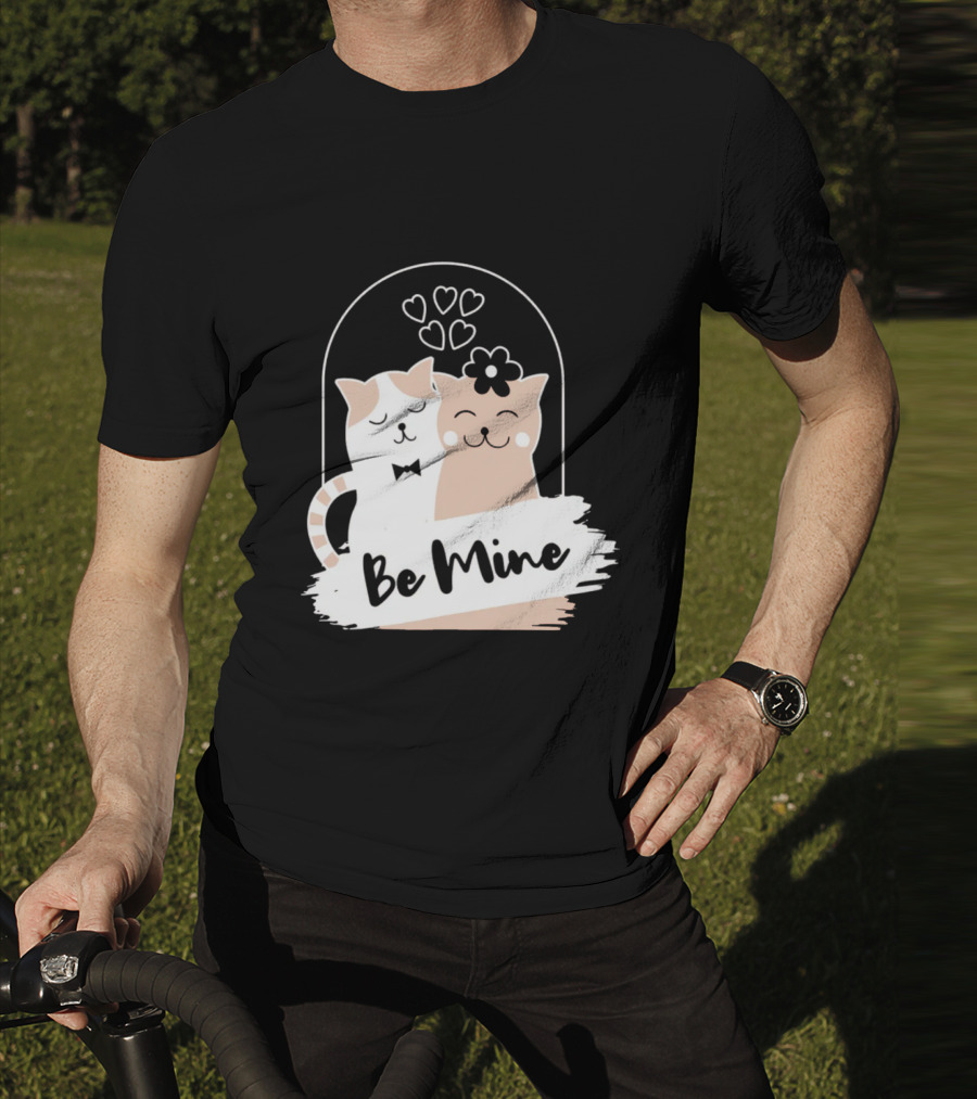 Be Mine Cute Cat Couple With Hearts And Bow Tie T-Shirt
