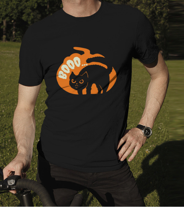 BOO Scary Cat Halloween Pumpkin T-Shirt