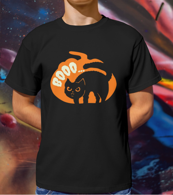 BOO Scary Cat Halloween Pumpkin T-Shirt