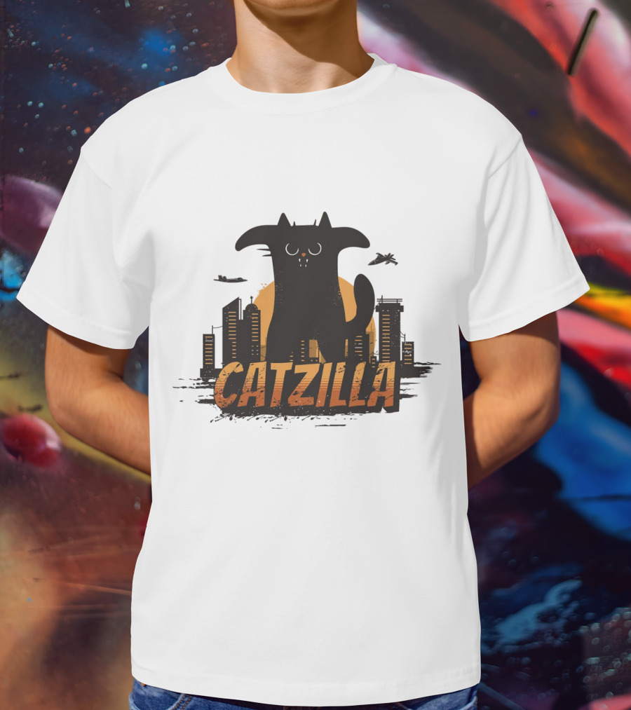 Catzilla Funny Comic Animal Skyline Monster T-Shirt