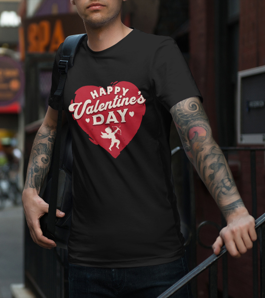 Happy Valentine's Day Cupid Heart With Arrow T-Shirt