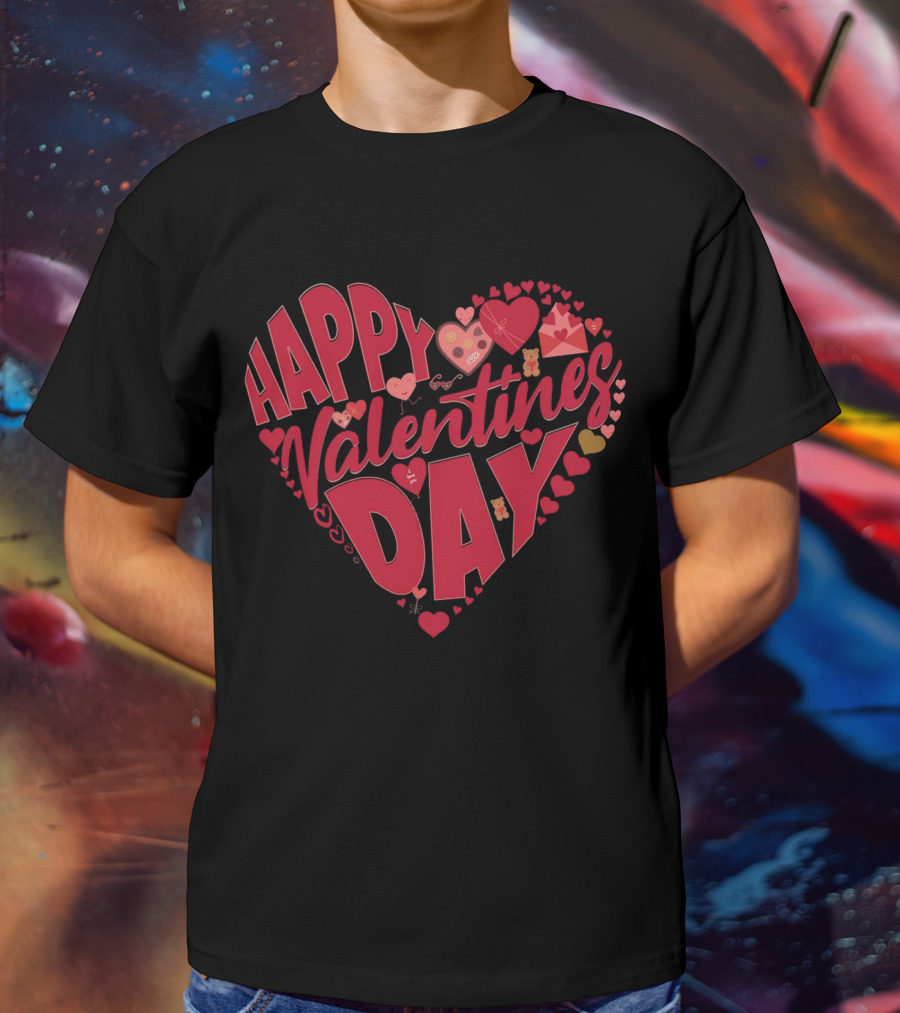 Happy Valentines Day Heart With Cute Bears And Red Hearts T-Shirt