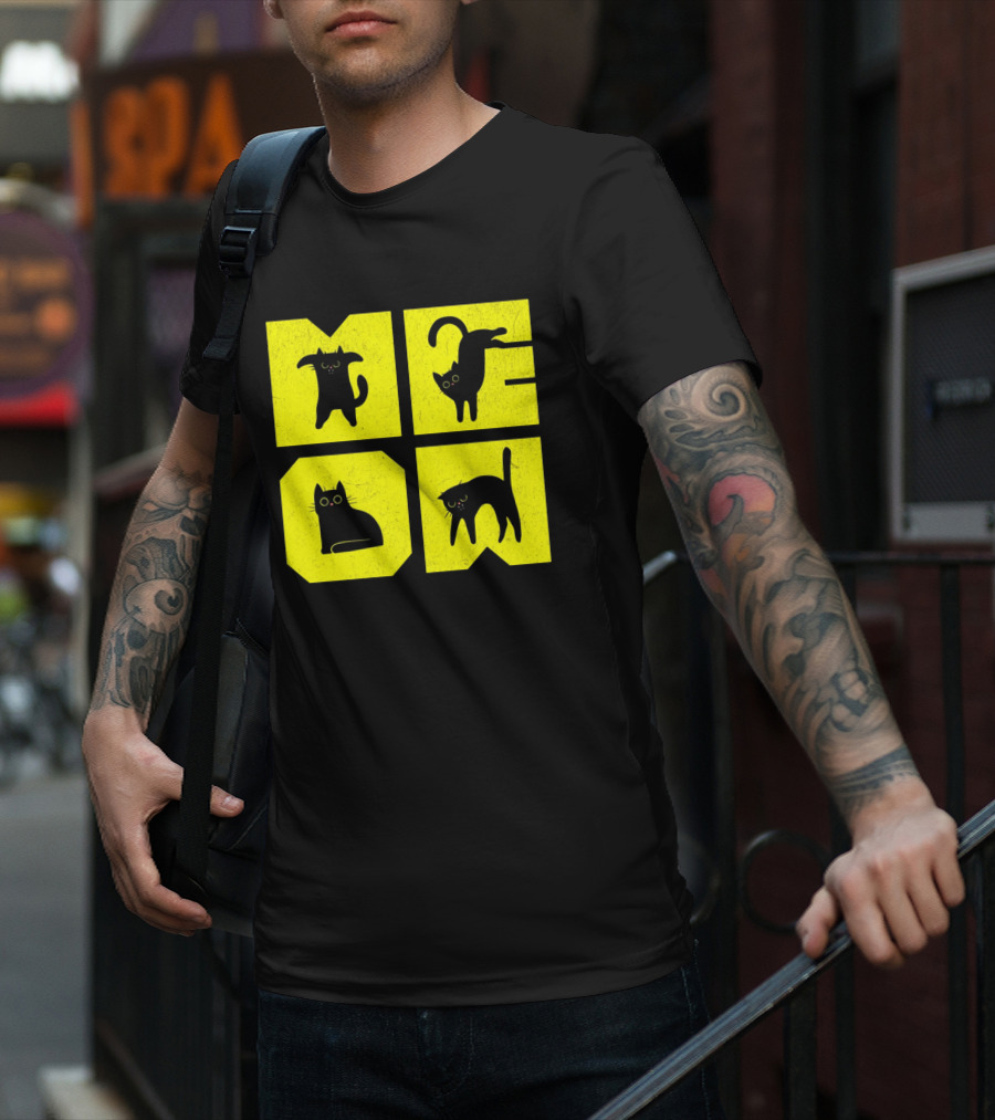 MEOW Cute Black Cats On Yellow Blocks T-Shirt