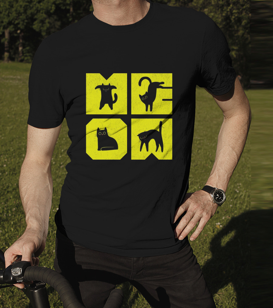 MEOW Cute Black Cats On Yellow Blocks T-Shirt