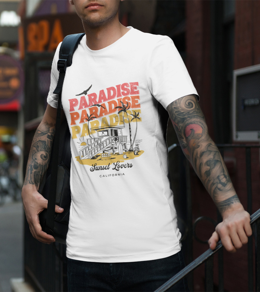 Paradise Sunset Beach Scene With Tropical Palms T-Shirt