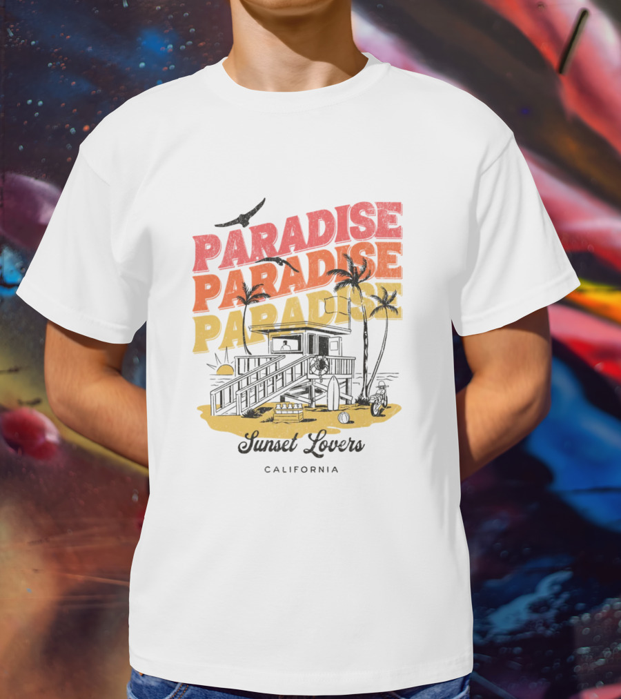 Paradise Sunset Beach Scene With Tropical Palms T-Shirt
