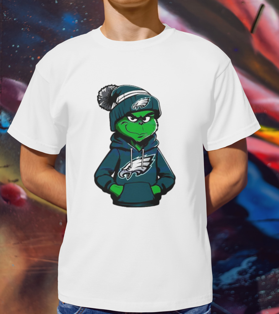 Grinch Dressed In Philadelphia Eagles Hoodie And Hat T-Shirt