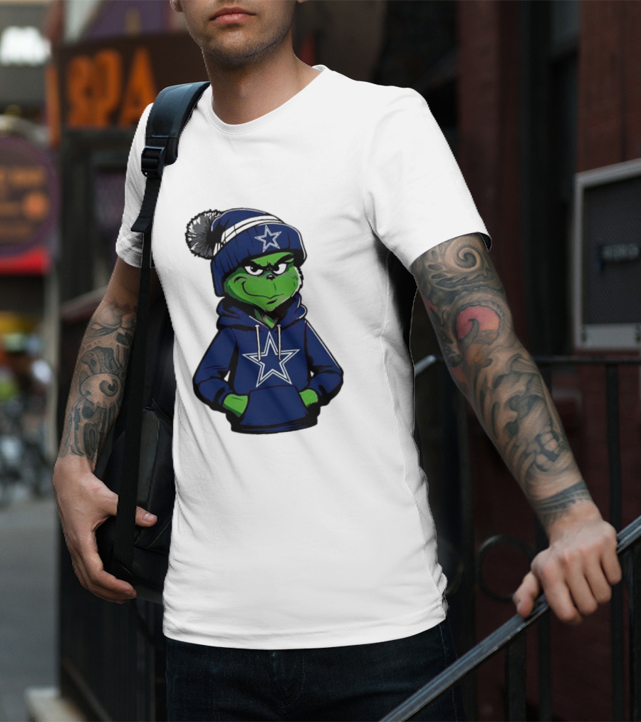 Grinch In Dallas Cowboys Hoodie And Beanie With Star T-Shirt