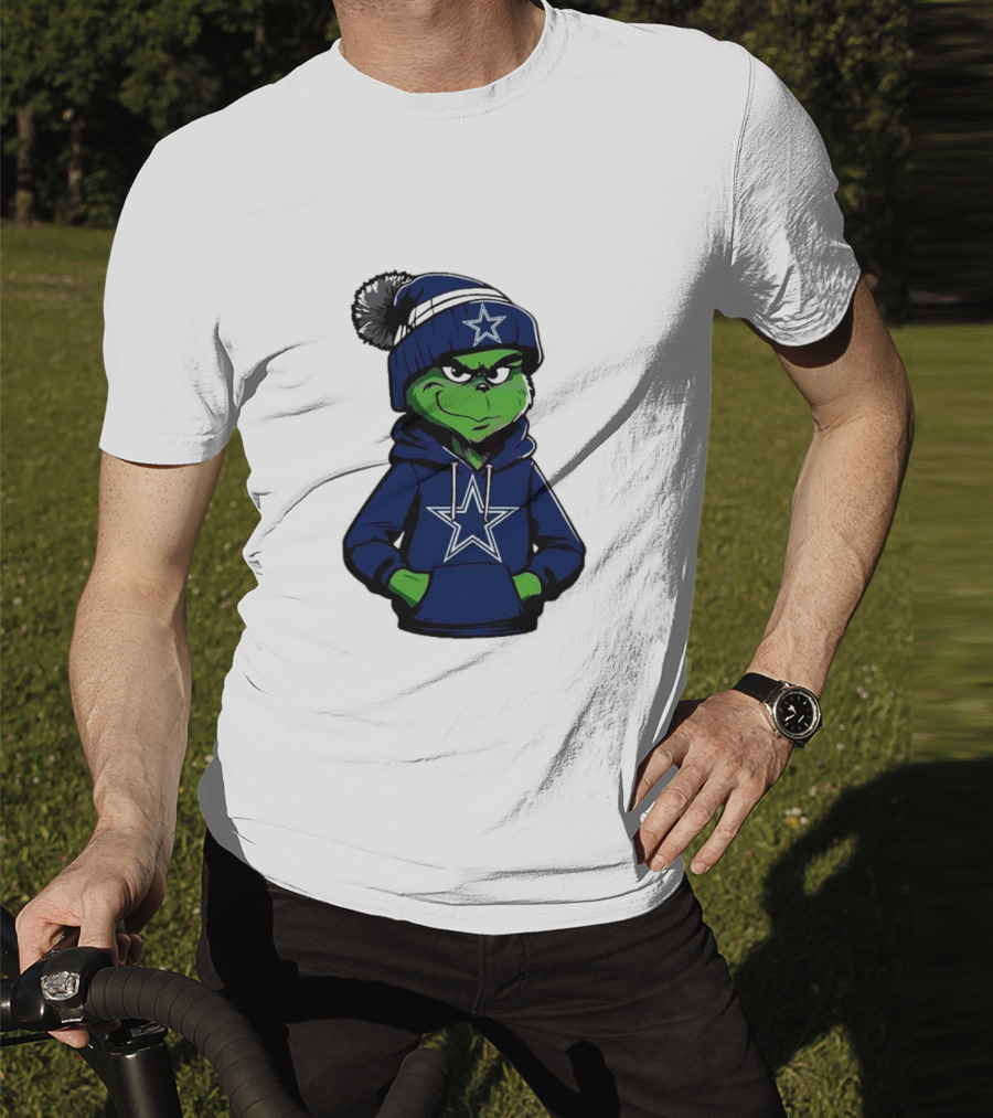 Grinch In Dallas Cowboys Hoodie And Beanie With Star T-Shirt