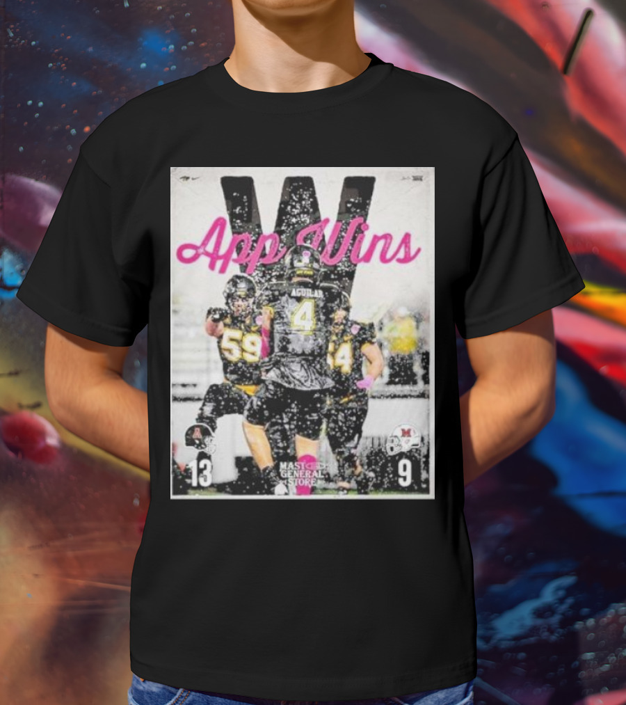 Appalachian State Mountaineers Football App Wins 13 9 Victory Celebration Football Players In Action T-Shirt