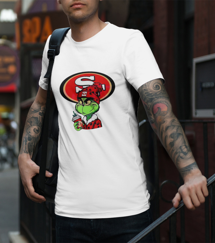 Grinch With San Francisco 49ers Logo And Coffee T-Shirt