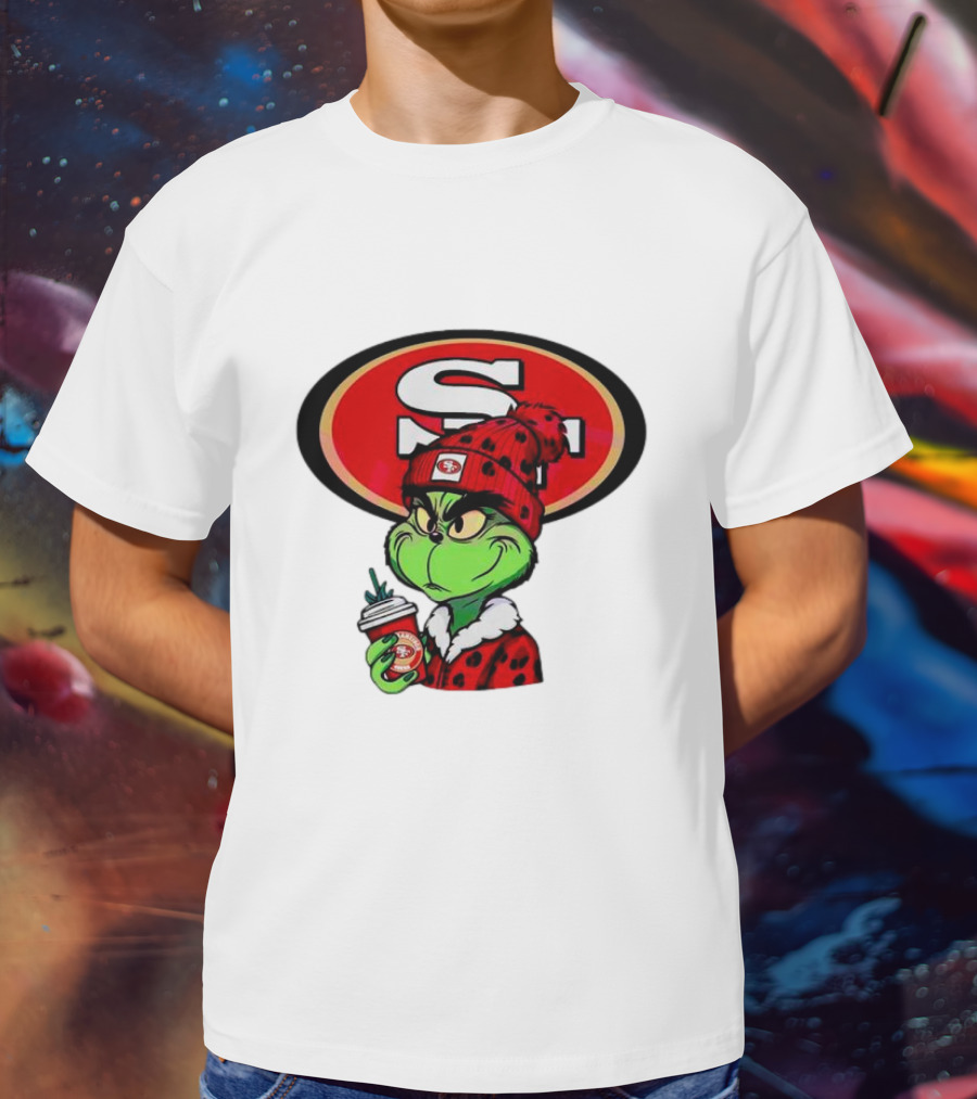 Grinch With San Francisco 49ers Logo And Coffee T-Shirt