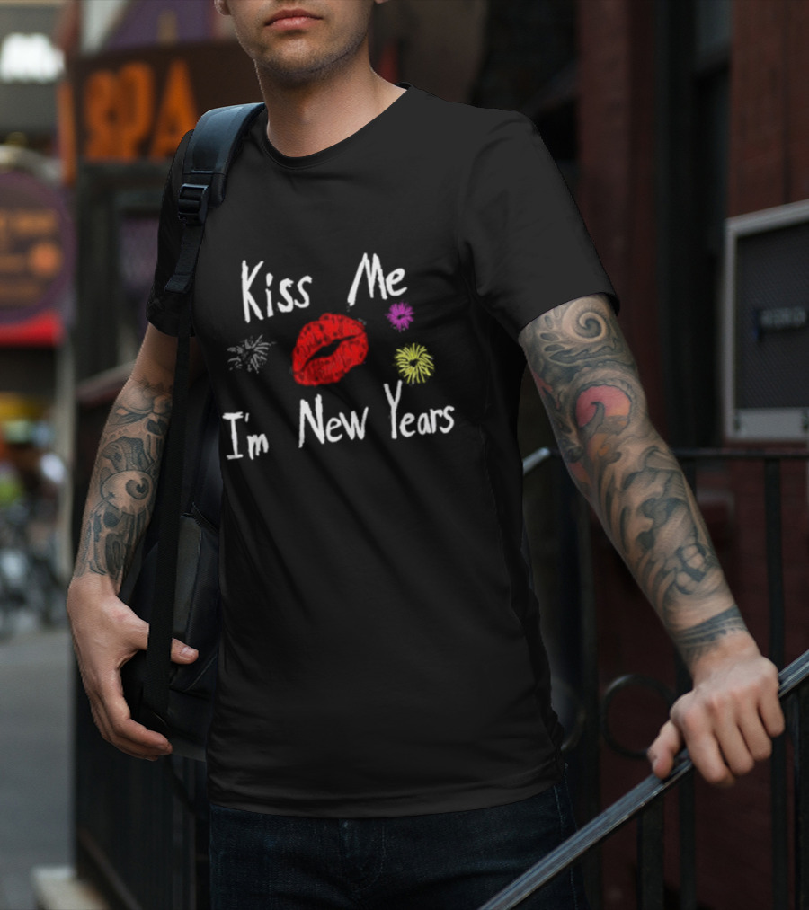 Kiss Me I'm New Years Fireworks And Red Lips T-Shirt
