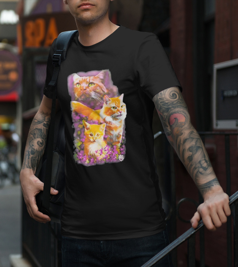Opticgaming Scump Cat Trio Among Blossoms T-Shirt