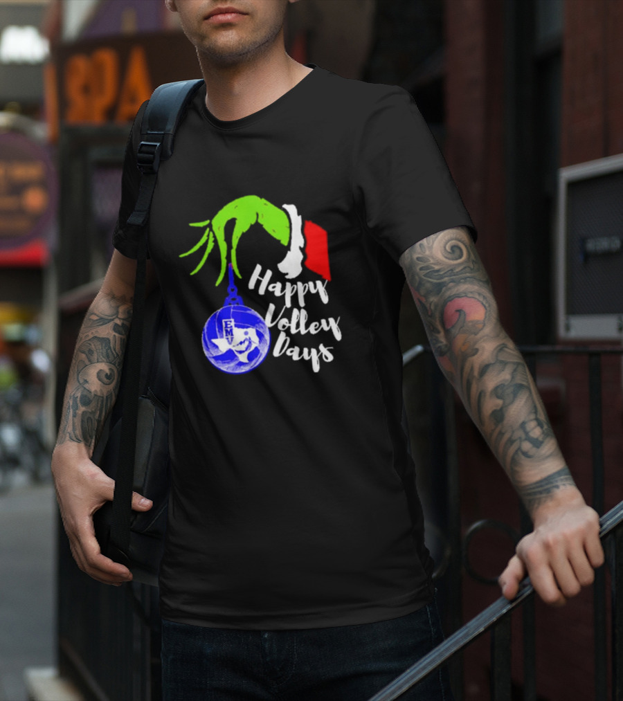 Happy Volleydays Grinch Hand Holding Volleyball Holiday T-Shirt