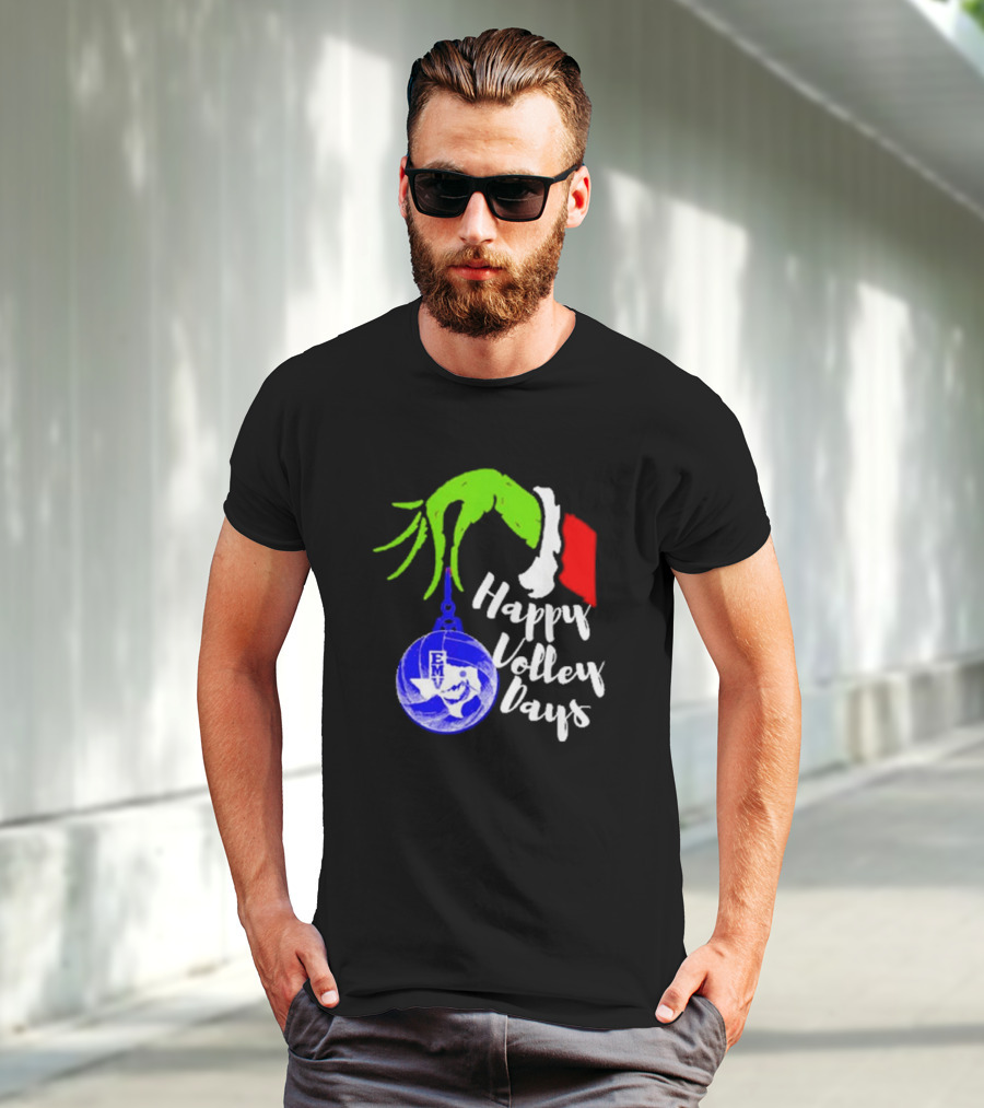Happy Volleydays Grinch Hand Holding Volleyball Holiday T-Shirt