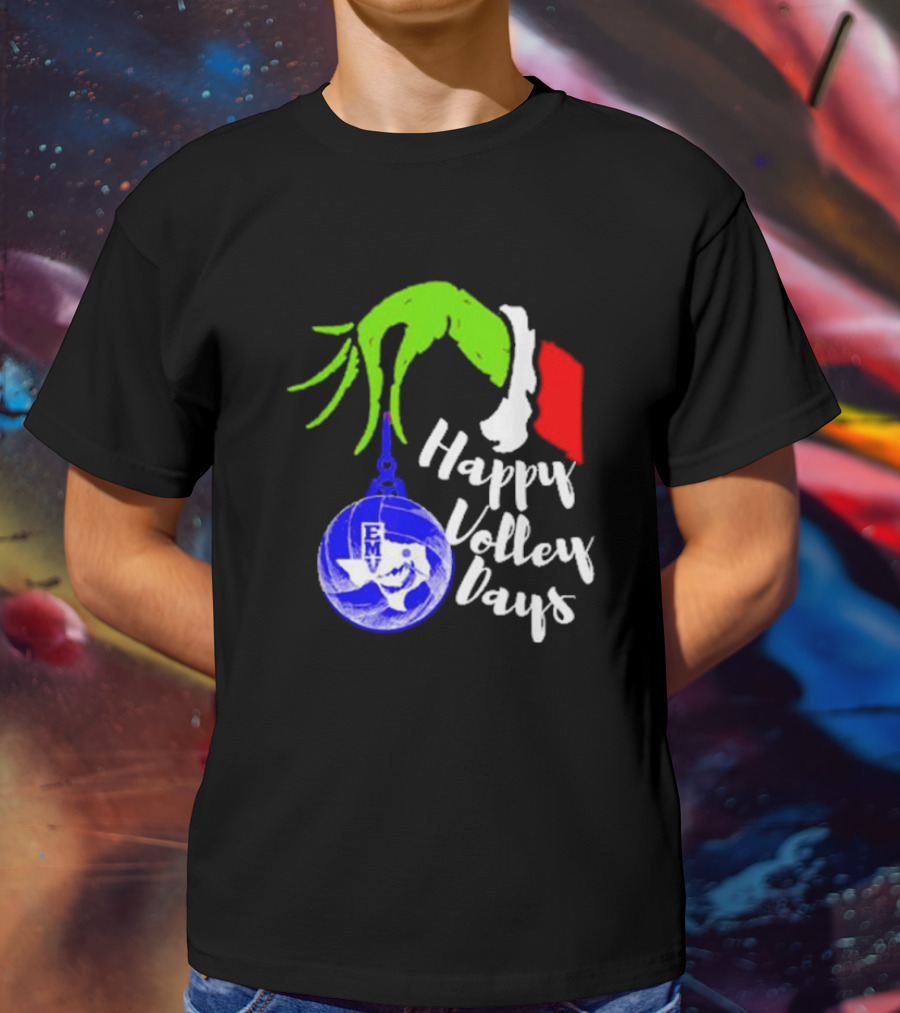 Happy Volleydays Grinch Hand Holding Volleyball Holiday T-Shirt