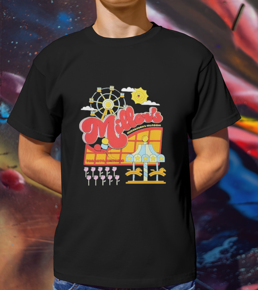 Miller's Miraculous Meadow Toronto Ontario Ferris Wheel Carousel Sun And Clouds T-Shirt