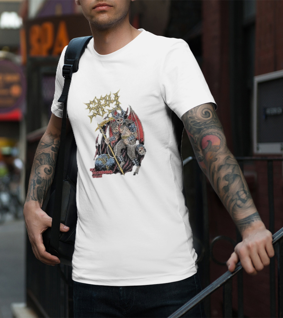 Evil Angel No Redeeming Value Demon Warrior With Wings And Skeletal Staff T-Shirt