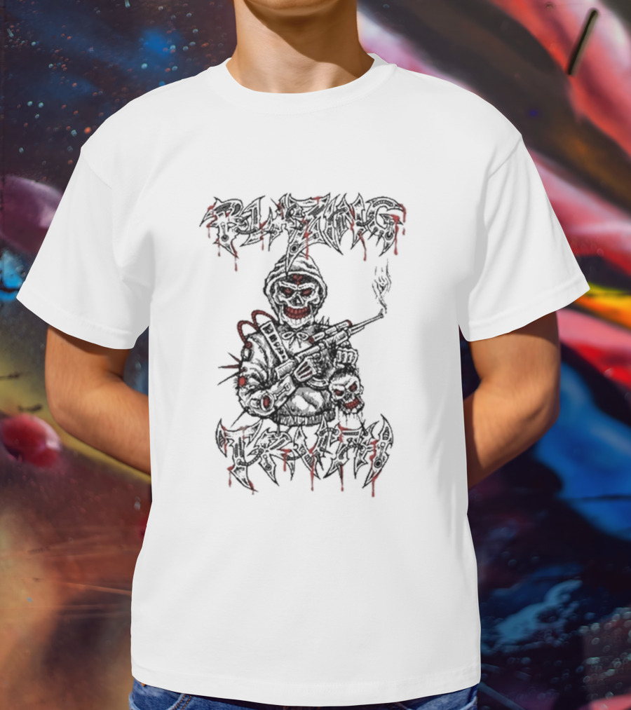 Blazing Truth Horror Skull Soldier With Rifle And Dripping Red Accents T-Shirt